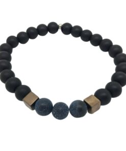 Bracelet perle onyx, agate givré et pyrite