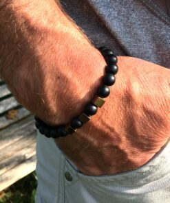 Bracelet onyx mat noir et hématite