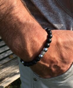 Bracelet onyx mat noir et hématite
