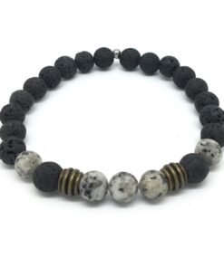 Bracelet pierre de lave et jaspe lotus, métal couleur bronze