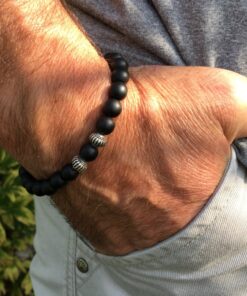 Bracelet Onyx mat noir et métal argenté