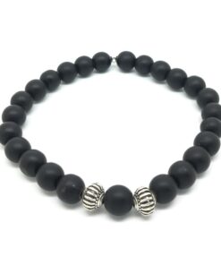 Bracelet Onyx mat noir et métal argenté