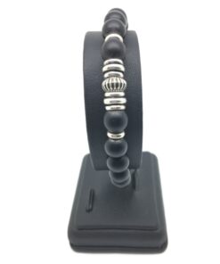 Bracelet onyx mat noir et métal argenté