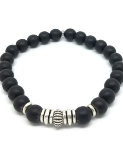Bracelet onyx mat noir et métal argenté