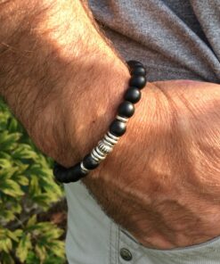 Bracelet onyx mat noir et métal argenté