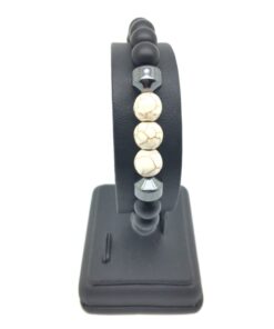 Bracelet onyx mat noir, howlite et hématite