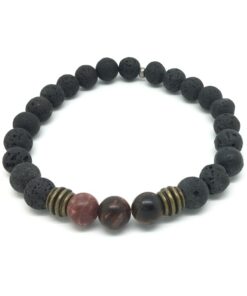 Bracelet pierre de lave, jaspe et métal couleur bronze