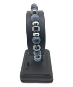 Bracelet hématite, agate givrée et acier inoxydable