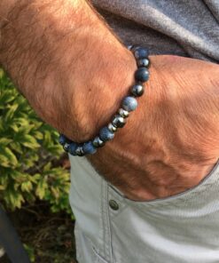 Bracelet hématite, agate givrée et acier inoxydable