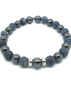 Bracelet hématite, agate givrée et acier inoxydable
