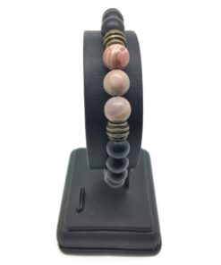Bracelet onyx noir, agate et métal couleur bronze