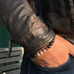 Bracelet onyx noir, agate et métal couleur bronze