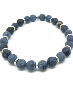 Bracelet agate givrée bleu et métal argenté