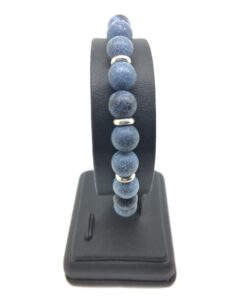 Bracelet agate givrée bleu et métal argenté