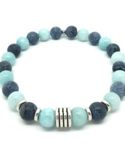 Bracelet agate, agate givrée et métal argenté