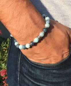 Bracelet agate, agate givrée et métal argenté