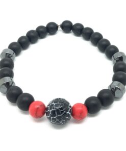 Bracelet onyx mat, corail bambou, hématite et agate toile d'araignée