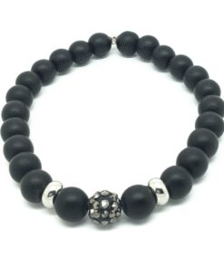 Bracelet onyx mat, perle strass et acier inoxydable