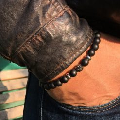Bracelet onyx mat, perle strass et acier inoxydable