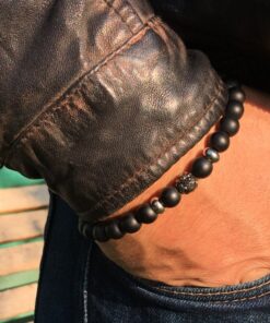 Bracelet onyx mat, perle strass et acier inoxydable
