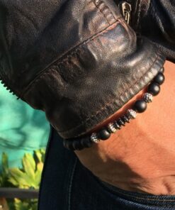 Bracelet onyx mat, hématite et métal argenté