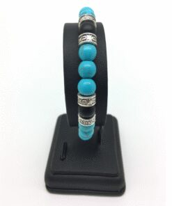 Bracelet howlite turquoise, onyx mat et métal argenté
