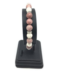 Bracelet howlite, agate bois et métal argenté