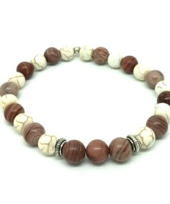 Bracelet howlite, agate bois et métal argenté