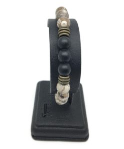 Bracelet jaspe léopard, onyx mat et métal couleur bronze
