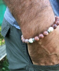 Bracelet jaspe bois, howlite et métal argenté