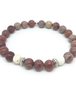 Bracelet jaspe bois, howlite et métal argenté