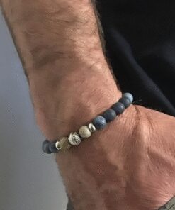 Bracelet agate givrée, agate, acier inoxydable et métal zamak