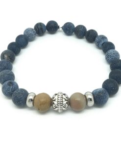 Bracelet agate givrée, agate, acier inoxydable et métal zamak
