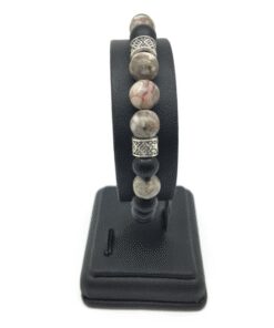 Bracelet jaspe léopard, onyx mat et métal argenté
