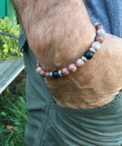 Bracelet jaspe, onyx mat et métal argenté