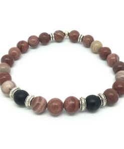 Bracelet jaspe, onyx mat et métal argenté