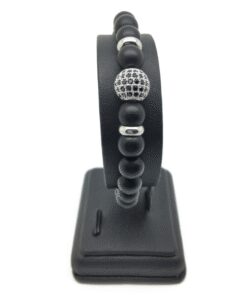 Bracelet onyx mat, zircon rhodié et acier inoxydable