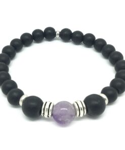 Bracelet améthyste, onyx mat et métal argenté