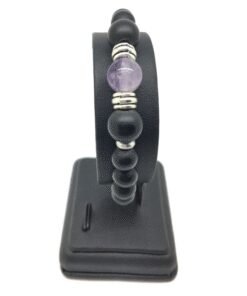 Bracelet améthyste, onyx mat et métal argenté