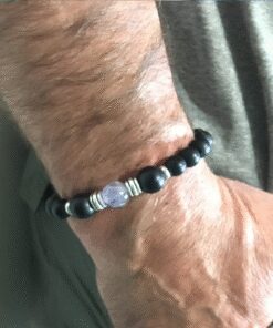 Bracelet améthyste, onyx mat et métal argenté