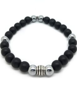 Bracelet onyx mat noir et hématite