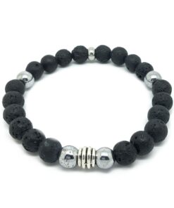 Bracelet pierre de lave, hématite et métal argenté