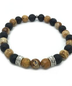 Bracelet jaspe bois facettée et pierre de lave