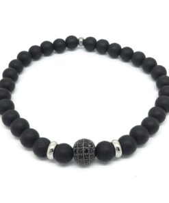 Bracelet onyx mat, zircon rhodié et acier inoxydable
