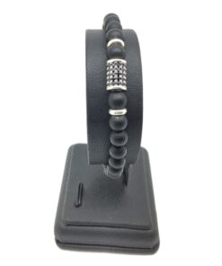 Bracelet onyx mat, zircon rhodié et acier inoxydable