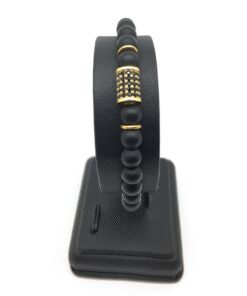 Bracelet onyx mat, zircon rhodié et métal doré