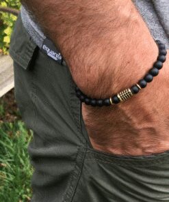 Bracelet onyx mat, zircon rhodié et métal doré