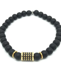 Bracelet onyx mat, zircon rhodié et métal doré
