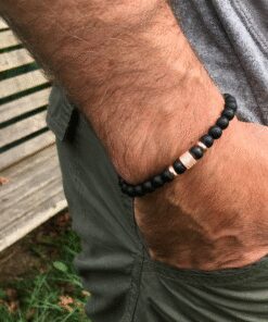 Bracelet onyx mat noir, zircon et argent 925