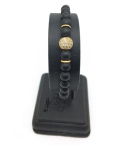 Bracelet onyx mat noir, zircon rhodié et acier inoxydable